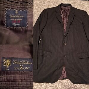 Brooks Brothers 1818 Fitzgerald Suit Jacket Mens 42R Brown Pinstripe Saxon Wool